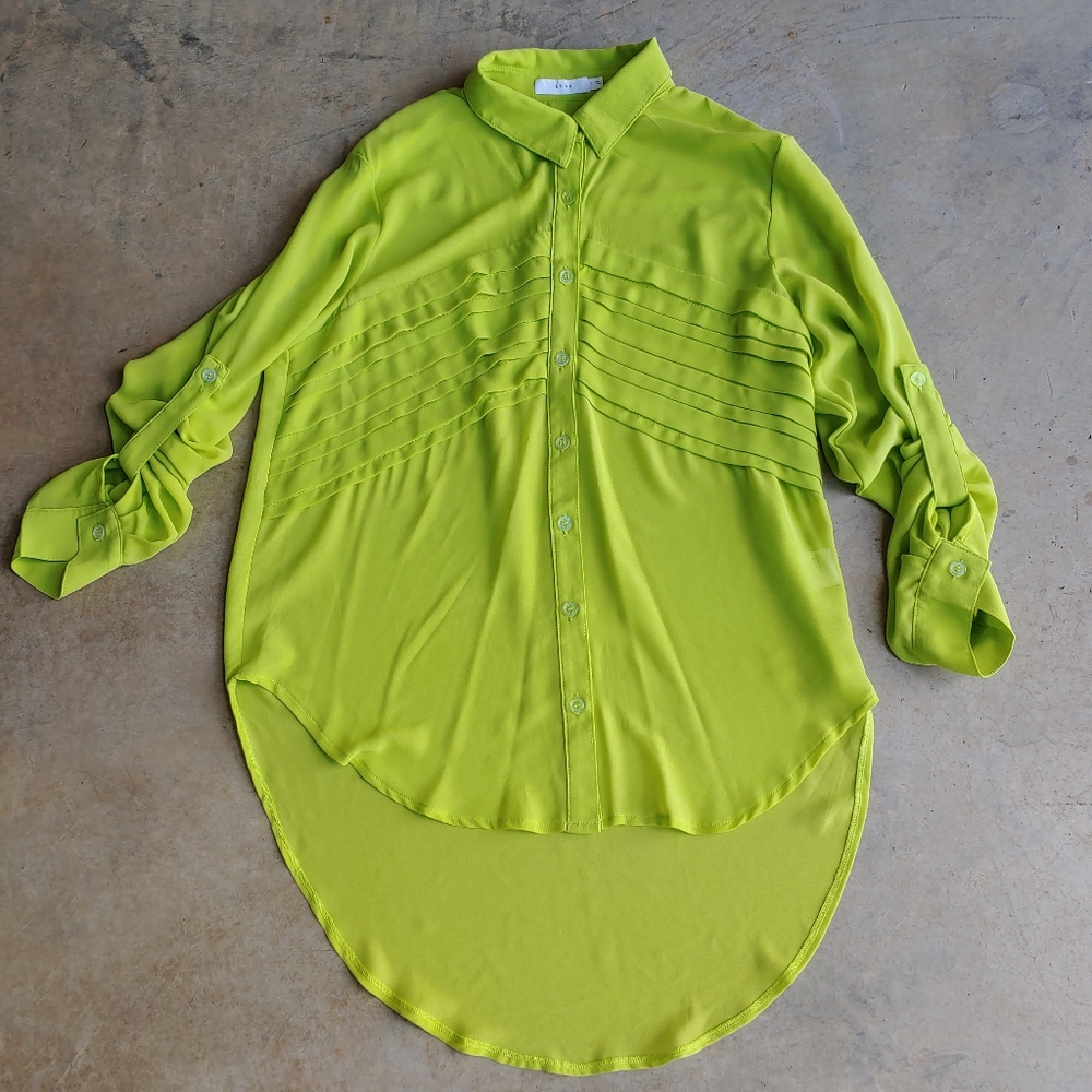 Lush Lime Sheer Lightweight Oversized Ruffle Button Down Shirt Top